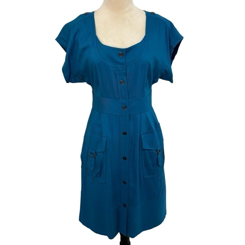 Anthropologie Maeve Staysail Cargo Buttondown Short Sleeve Shirt Teal Dress 4